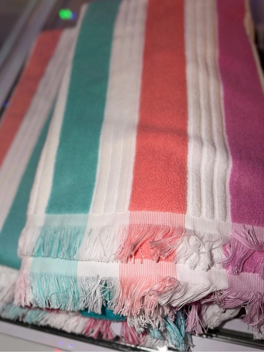 Rachel Zoe Rainbow Stripes Fringed Oversized Beach Pool Resort Vacation Towel